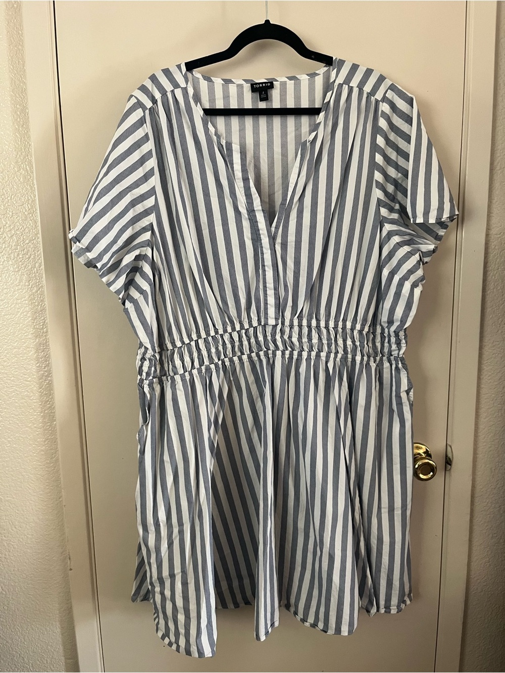 torrid Navy and White Vertical Stripe Dress with Drawstring Waist